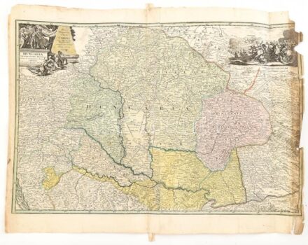 Magyarország térképe a pozsareváci béke után, jobb felső sarkában Temesvár ostromának képével. Hungaria cum adiacentibus Provinciis nova et accuratiori forma exhibetur a Christoph. Weigelio. Weigel, Christoph (1654-1725). Színezett
