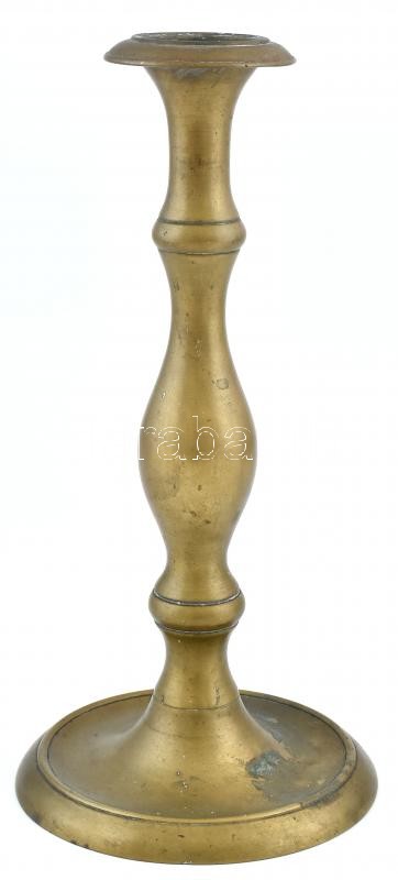 Antik bronz gyertyatartó (Buri János esperes Szeged 1824) vésettel, kopott, m:30cm