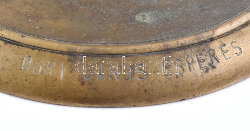 Antik bronz gyertyatartó (Buri János esperes Szeged 1824) vésettel, kopott, m:30cm - Image 2