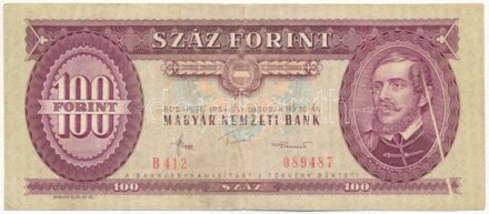 1984. 100Ft 'B412 089487' T:III jobb szélén látványos nyomathibával Adamo F35
