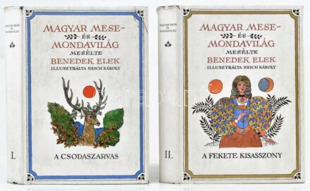 Benedek Elek: Magyar mese- és mondavilág. I.-II. kötet A csodaszarvas. A fekete kisasszony Illusztrálta Reich Károly. Bp.,1987, Móra. Kiadói félvászon-kötés, kiadói papír védőborítóban, kis sérüléssel
