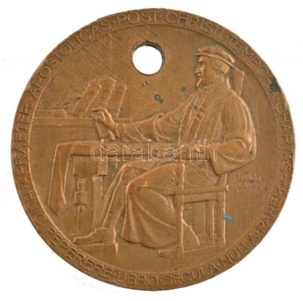 Berán Lajos (1882-1943) 1936. 'Magyar Reformátusok Kálvin Institúciójának 400 éves emlékezetére' Br emlékérem (40mm) 'PRAETER APOSTOLICAS POST CHRISTI TEMPORA CHARTAS - HUIC PEPERERE LIBRO SECULA NULLA PAREM / IN MEMORIAM INSTITUTIONIS