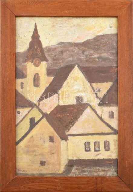 Barcsay jelzéssel: Város. Olaj, farost. Üvegezett fa keretben. 51,5x35 cm