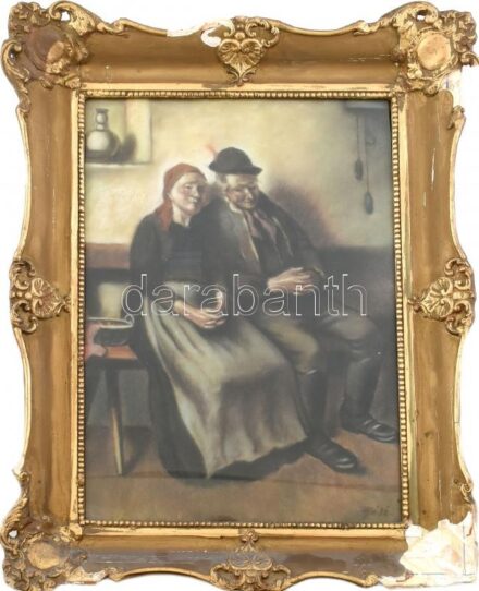 Réti Zsuzsa (1899-?): Pár. Pasztell, papír, jelzett. Dekoratív, sérült üvegezett keretben, 50×36 cm