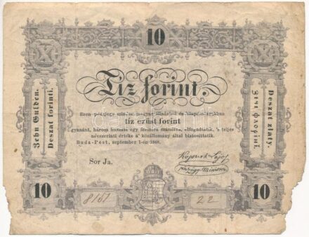 1848. 10Ft 'Kossuth Bankó' 'Nr 8157 22' T:III- sarkai két helyen hiányosak, kis foltok Adamo G111