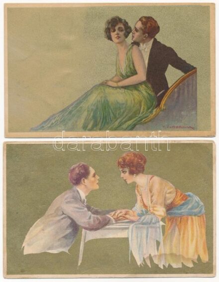 2 db RÉGI olasz művész képeslap, arany háttérrel, T. Corbella szignóval / 2 pre-1925 T. Corbella Italian golden art postcards