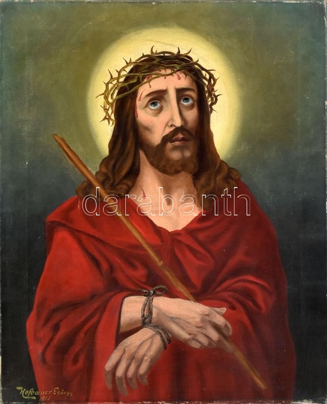 Hofbauer György (?-?): Krisztus, 1912. Olaj, vászon, jelzett. 68x55 cm