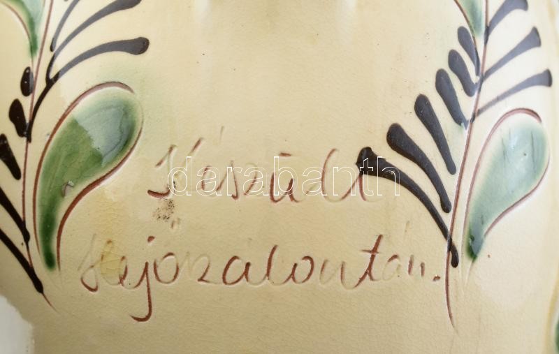 Miska kancsó. Hejőszalonta. Mázas kerámia, kézzel festett, 31 cm - Image 2