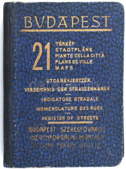 Budapest, 21 térkép, utcanévjegyzék és idegenvezető címtár. Összeáll.: Gáll Pongrácz. Bp., 1942, Hellas. Félvászon kötésben,