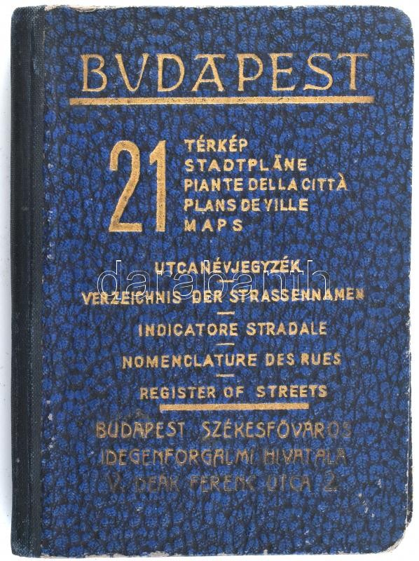 Budapest, 21 térkép, utcanévjegyzék és idegenvezető címtár. Összeáll.: Gáll Pongrácz. Bp., 1942, Hellas. Félvászon kötésben,