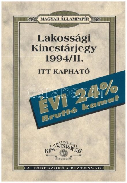1994. 'Magyar Állampapír' Lakossági kincstárjegyét hirdető öntapadós reklámlap