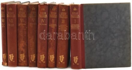 Hóman Bálint-Szekfű Gyula: Magyar történet. I-VIII. köt. Teljes! Bp., é.n., Kir. M. Egyetemi Nyomda. Kiadói félbőr-kötés, kopott, foltos borítókkal, a gerinceken kis sérülésekkel, a IV. kötet tábláján benyomódásokkal, az V.