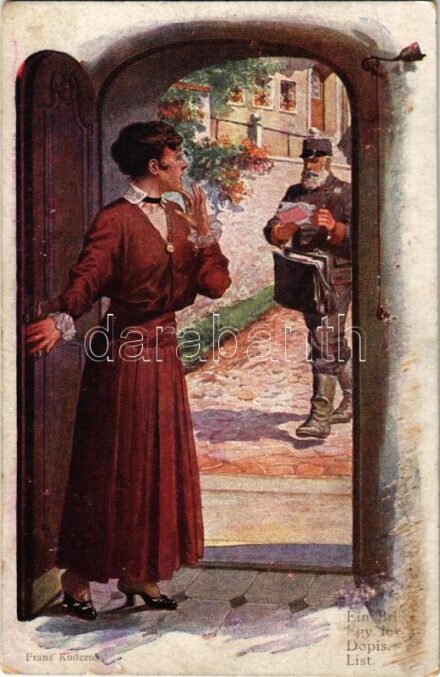 1917 Egy levél a frontról. Első világháborús osztrák-magyar katonai lap / WWI K.u.k. miltary, postman. O.K.W. 1508. s: Franz Kuderna