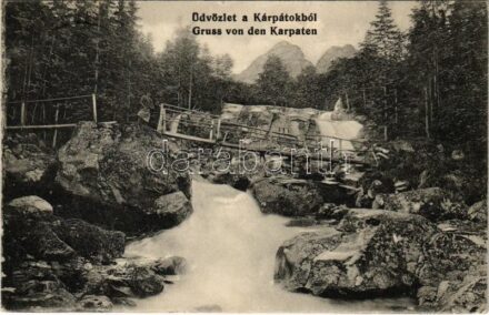 1915 Üdvözlet a Kárpátokból, híd / Gruss von den Karpaten / Greetings from the Carpathian Mountains, bridge (EK)