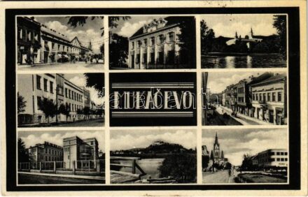 1938 Munkács, Mukacheve, Mukacevo; mozaiklap / multi-view postcard + '1938 Munkács visszatért' So. Stpl.