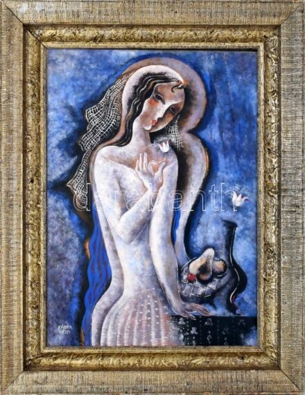 Kádár Béla jelzéssel: Női portré. Olaj, vászon. Dekoratív, sérült fa keretben. 70×50 cm