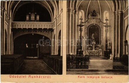 Munkács, Mukacheve, Mukacevo; Római katolikus templom, belső. Bertsik Emil kiadása / Catholic church, interior (kis szakadás / small tear)