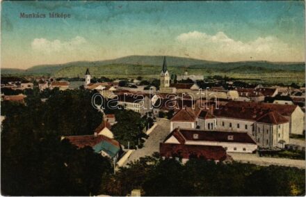 Munkács, Mukacheve, Mukacevo; látkép. Vasúti levelezőlapárusítás 3. sz. 1915. / general view (fl)