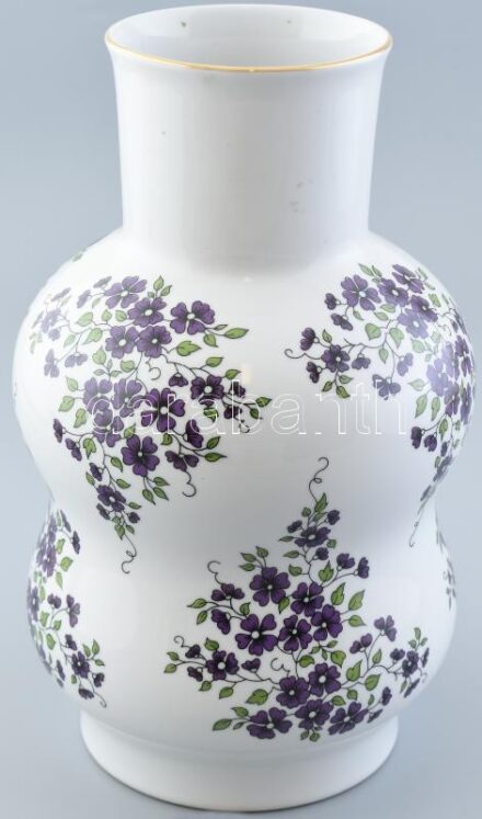 Zsolnay virágmintás porcelán váza, matricás, jelzett, kopásnyomokkal, m: 30 cm