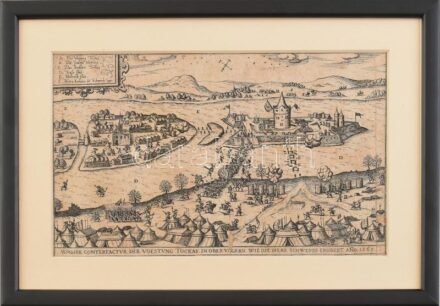 Siebmacher Johann: Wahre Conterfactur der Vöestung Tockay in Ober Vngern wie die Herr Schwendi erobert. Anno 1565. Tokaj 1565. évi ostroma, rézmetszet, papír, Hieronymus Ortelius 'Chronologia oder historische Beschreibung' című