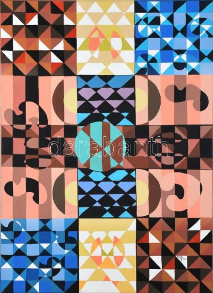 Sugár Gábor (1976-): Geometria. Akril, vászon, jelzett, hátoldalán autográf felirattal és a művész bélyegzőjével, 70x50 cm