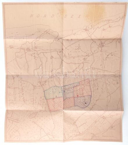 cca 1944 Magyar Katonai tábor a németországi Esens mellett, kézzel berajzolt elhelyezési körletek 40x55 cm