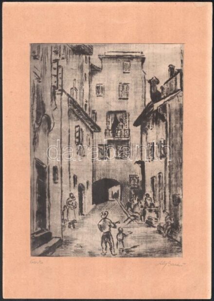 Olvashatatlan jelzéssel: Volosko (Volosca , Opatija, Abbázia). Rézkarc, papír, jelzett, paszpartuban, 24×17 cm