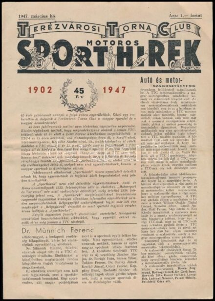 1947 Terézváros Torna Club motoros sport hírek újság