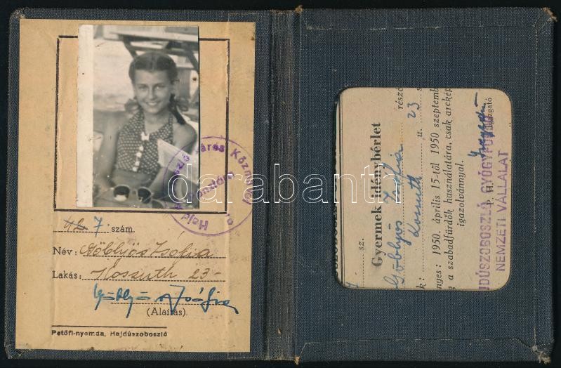 1950 Hajdúszoboszló Gyógyfürdő bérletigazolvány