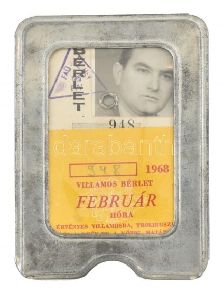 1968 Fémtokos arcképes villamosbérlet (dolgozó)