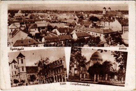 1943 Gyöngyös, látkép, Fő tér, Izraelita templom, zsinagóga (EB)