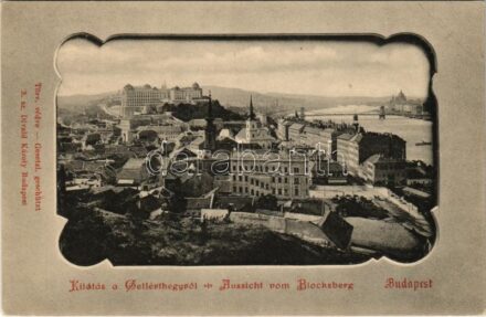 Budapest I. Kilátás a Gellérthegyről, Királyi vár, Tabán, Döbrentei tér, Szenes Ede üzlete. Divald Károly 3. sz.