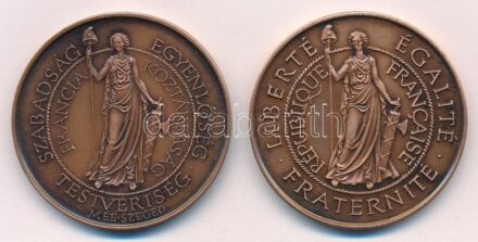 Fritz Mihály (1947-) 1989. 'MÉE Szeged / Francia Forradalom 1789-1989' bronz emlékérem (42,5mm) (2xklf: magyar és francia nyelven) T:1-
