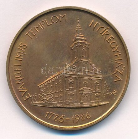 Nagy Lajos (1949-) 1986. 'Evangélikus Templom - Nyíregyháza / Deo Optimo Maximo Favente Auxiliante' bronz emlékérem (42,5mm) T:1-