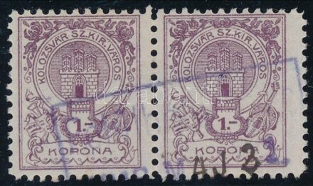 1913 Kolozsvár 1K pár, helyi illetékbélyeg