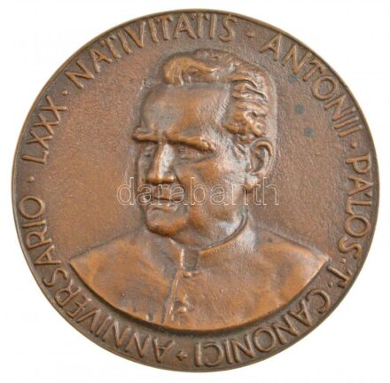 1994. Pálos Antal születésének 80. évfordulójára készült egyoldalas Br plakett (100mm) hátulján a szerzetes saját aláírásával 'Imádkozzunk! Szeretettel, Pálos Antal' T:1 kis patina