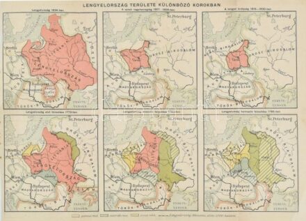 Lengyelország területe különböző korokban, térkép, szakadással, 26×35 cm