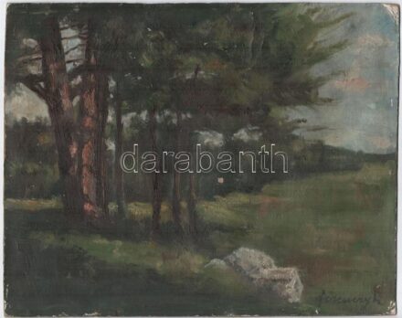 Ferenczy K. jelzéssel: Táj. Olaj, karton, sérült, 28×35 cm