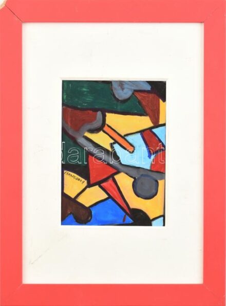 Farhasházy jelzéssel: Színes formák. Tempera, papír. Sérült fa keretben. 15,5×11 cm