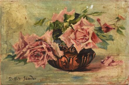 Ziffer Sándor jelzéssel: Rózsák. Olaj, vászon. Sérült. 24×36 cm