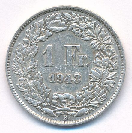 Svájc 1943B 1Fr Ag T:2 patina Switzerland 1943B 1 Franc Ag C:XF patina Krause KM#24