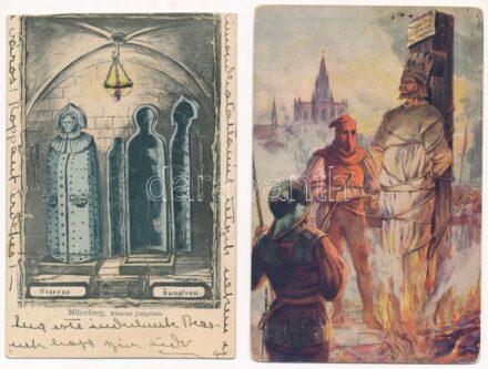 4 db RÉGI képeslap középkori kínzásokkal / 4 pre-1945 motive postcards with medieval torture