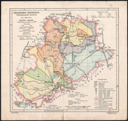 cca 1930 Csongrád vármegye közigazgatási térképe, terv.: Tallián Ferenc, Magyar Földrajzi Intézet Rt., ragasztott, 27×28,5 cm