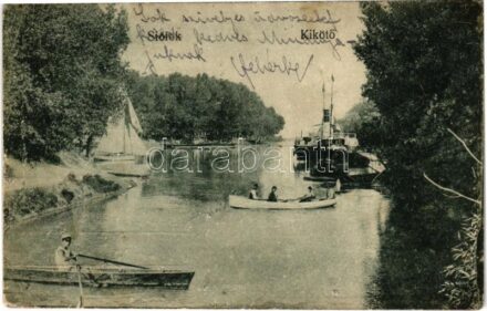 1920 Siófok, kikötő, Baross gőzös, evezős (EB)