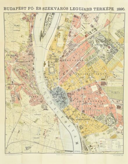 1896 Budapest térképe házszámok megjelölésével, 1983-as REPRINT kiadás, jó állapotban, 78×63 cm