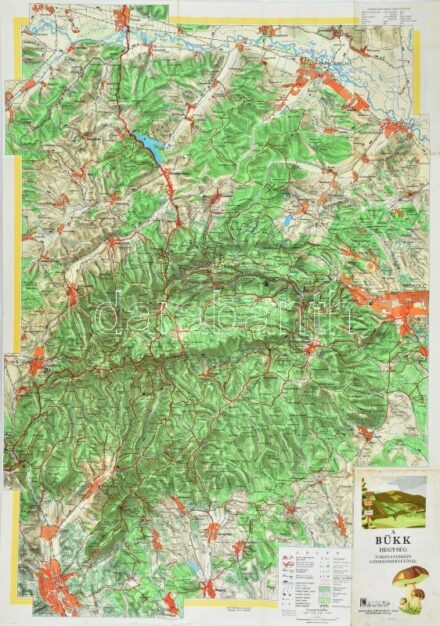 1977 A Bükk hegység turistatérképe gombaismertetővel, 1:60.000, Miskolc, Borsod Tourist-Kartográfia, a hátoldalán nagyméretű, képes gombaismeretővel, kissé foltos, 82x57 cm