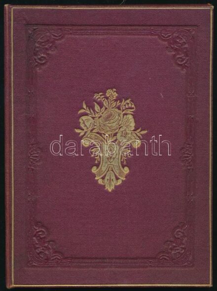 cca 1880 Selyemre festett képeket tartalmazó kis, aranyozott vászonkötéses album. 8 db képpel Szép állapotban 14x18 cm