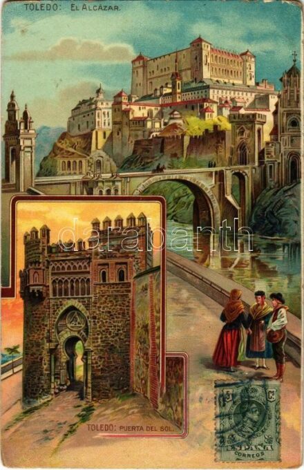 Toledo, El Alcázar, Puerta del Sol. litho, TCV card (EK)