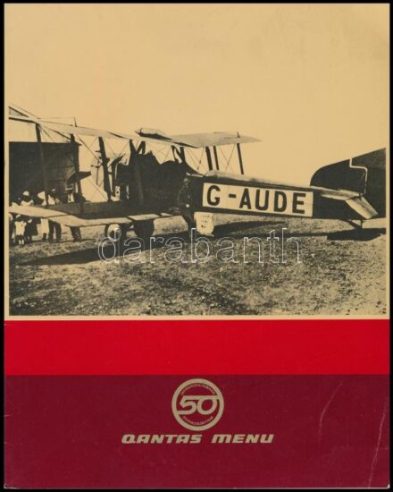 cca 1970 Qantas ausztrál légitársaság menükártyája, angol nyelven, ausztrál borokkal, kis gyűrődéssel.