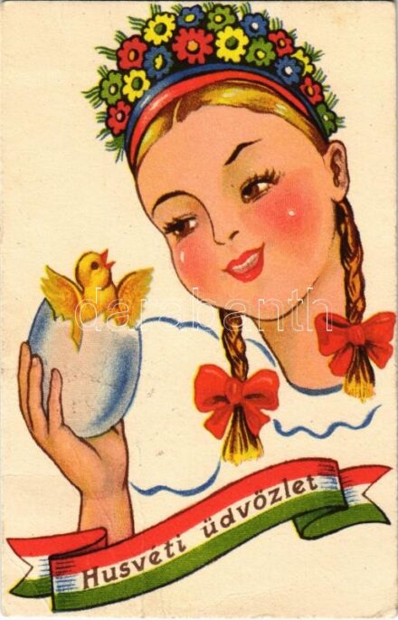 1942 Húsvéti üdvözlet. Magyar hazafias propaganda / Hungarian patriotic Easter greeting propaganda (fa)
